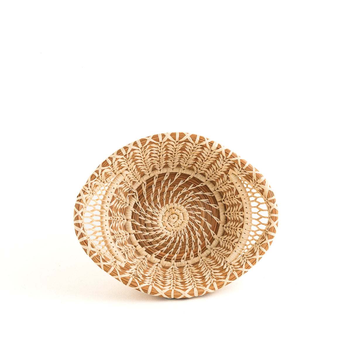 Small Pine Needle Basket with Lacy Handles top view
