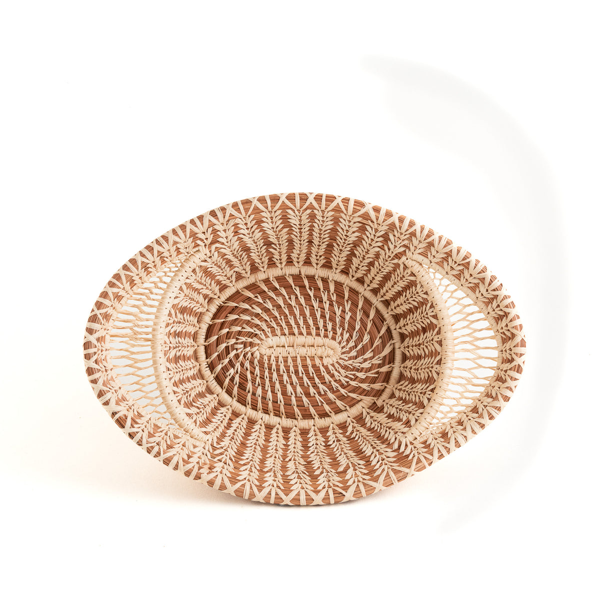 Pine Needle Basket with Lacy Handles top view