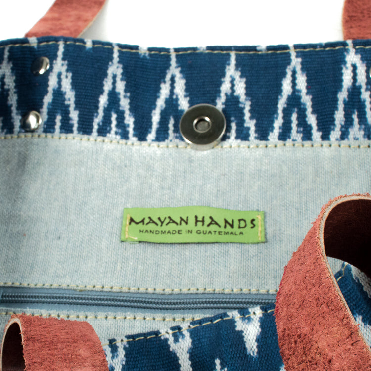 blue jaspe tote bag with recycled denim interior