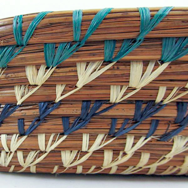 Square Pine Needle Basket with Blue Accent side detail