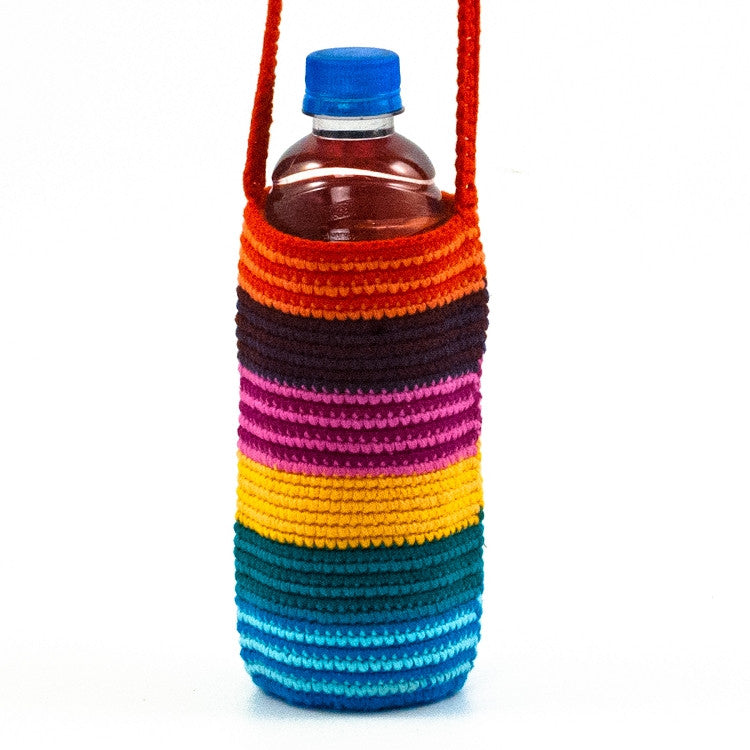 Crochet Bottle Bag with Stripes and bottle