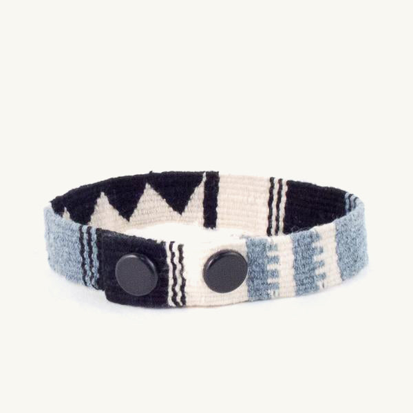 cinta snap bracelet in black and white with recycled denim