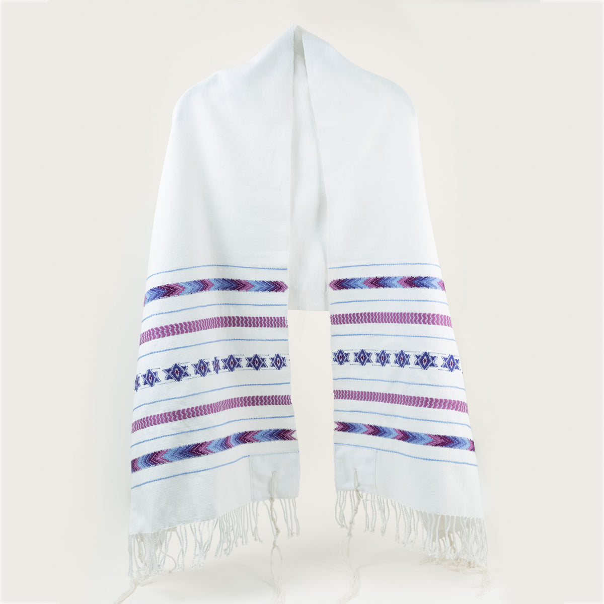 Handwoven tallit in white with purples