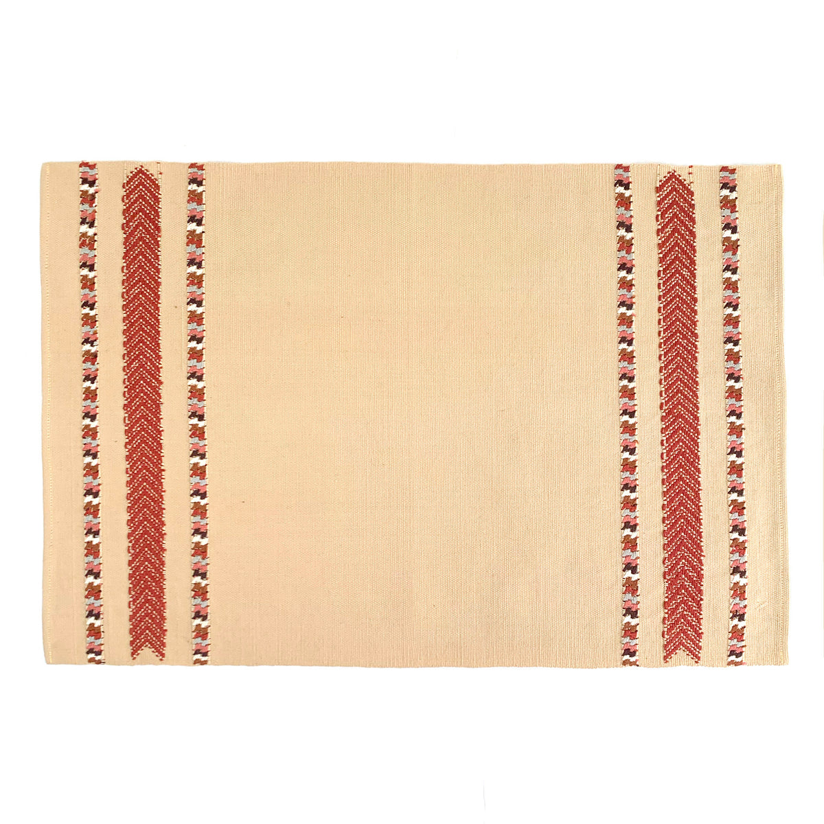 Handwoven placemat with brocade designs on side, made in Guatemala by Mayan weavers