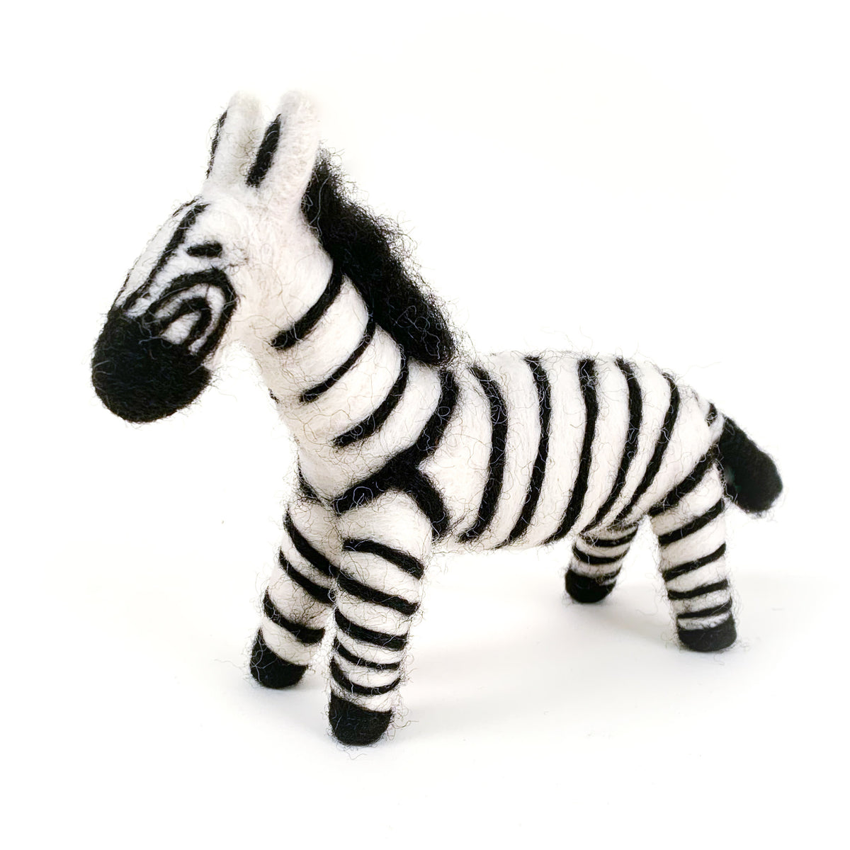 felted wool zebra, side view