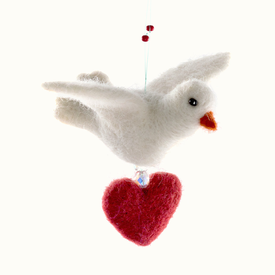 Felted Wool Dove Ornament with Heart
