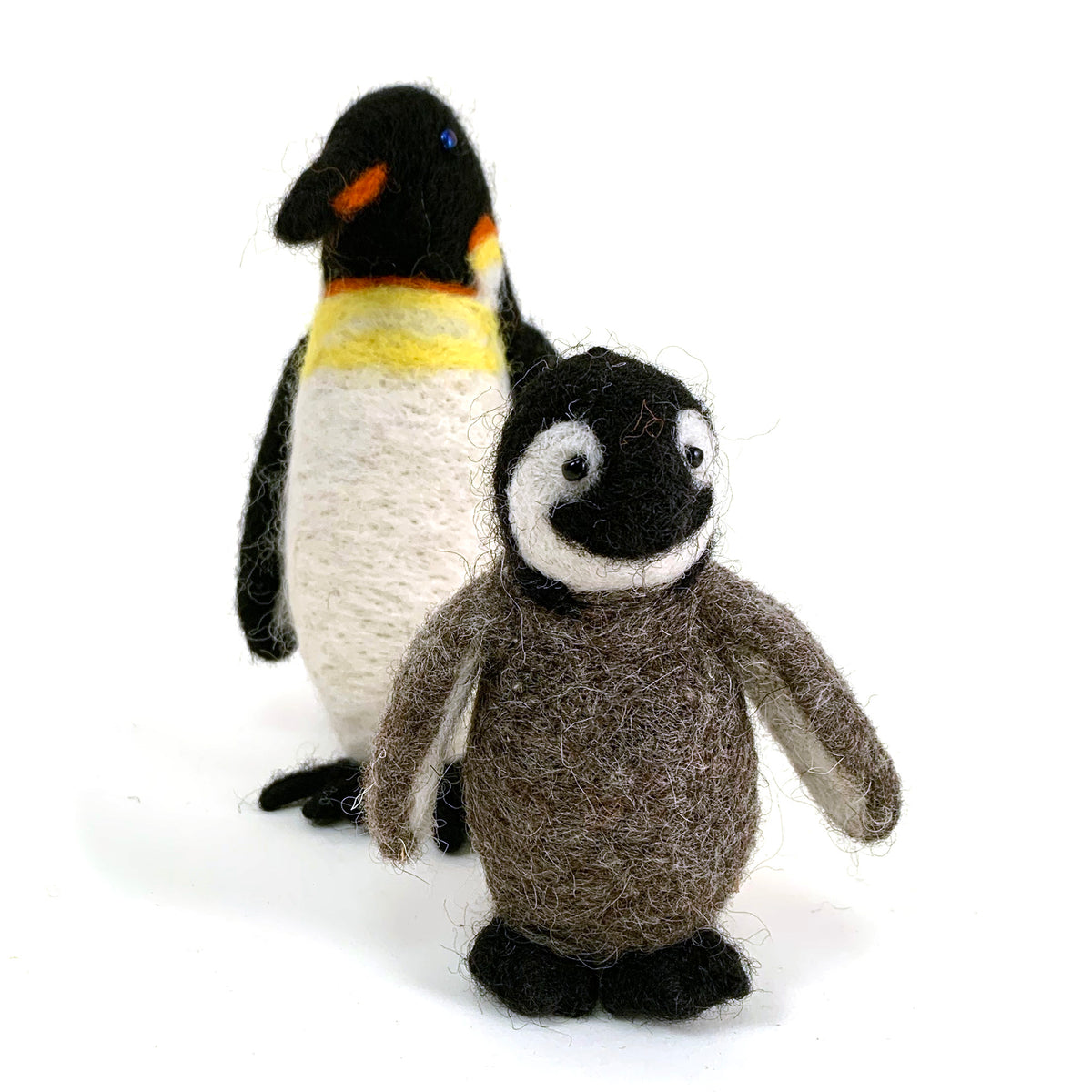 Felted Wool Penguin Chick with adult penguin