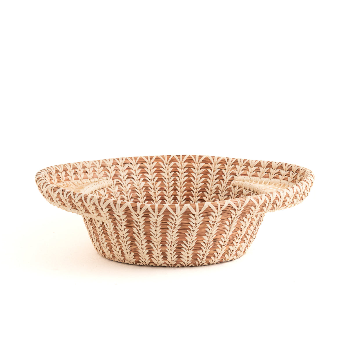 Pine Needle Basket with Lacy Handles side view