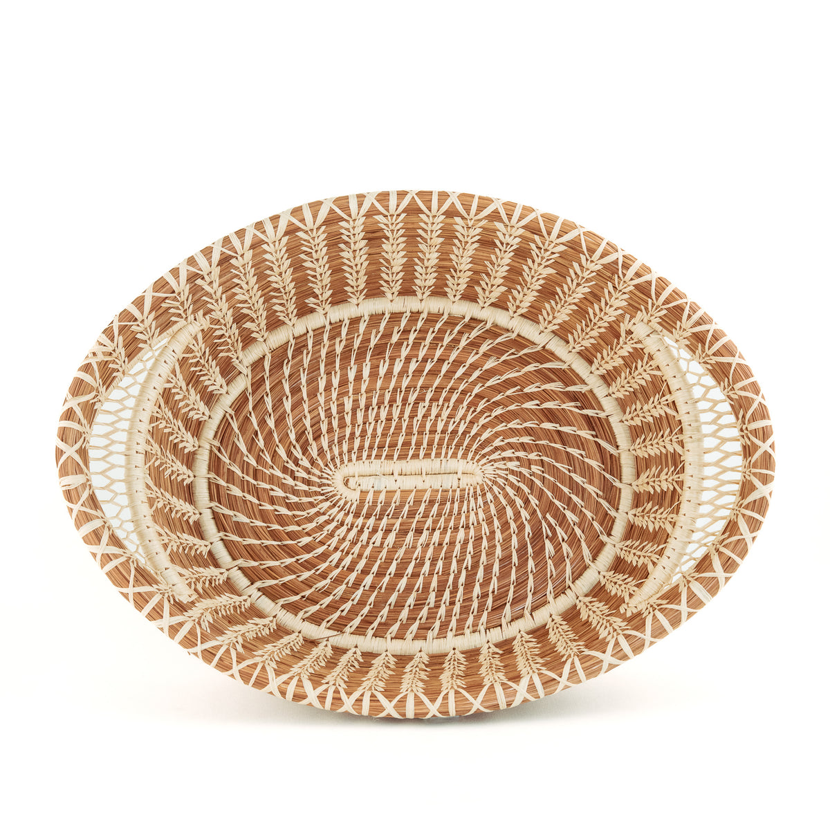 Large Pine Needle Basket with Lacy Handles top view