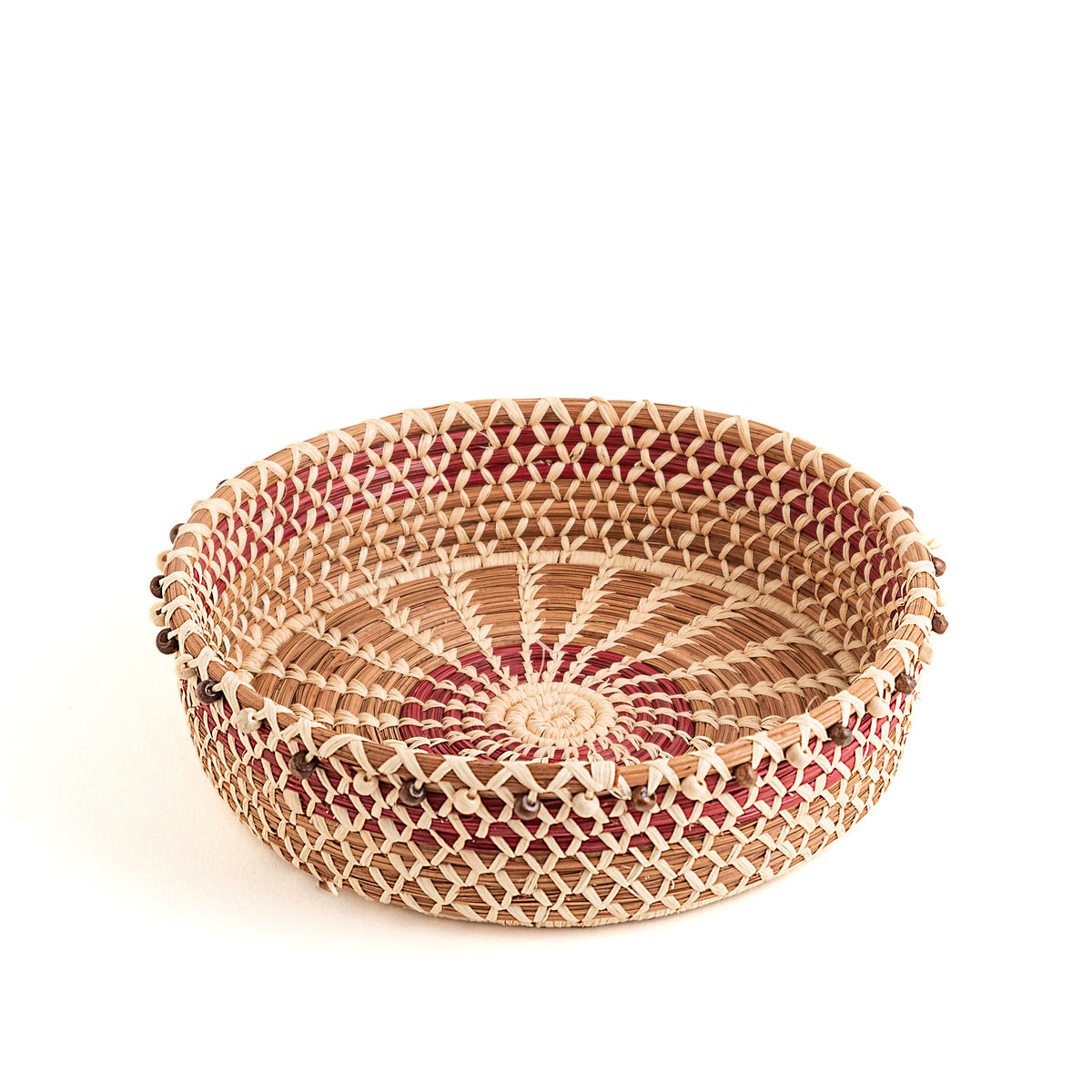 Side View of Pine Needle Basket with Bead Trim