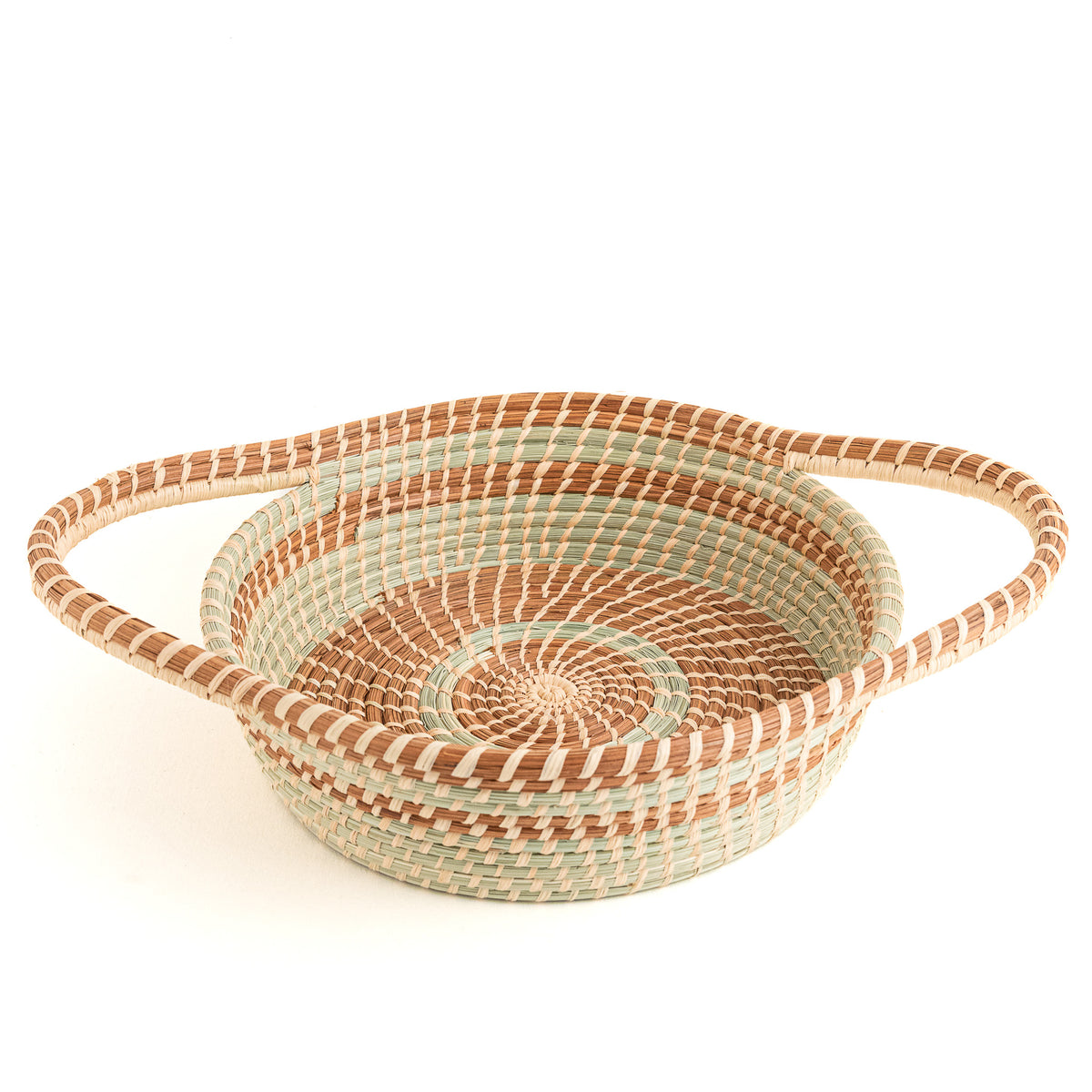 Mayra Pine Needle Basket with accentuated handles side view