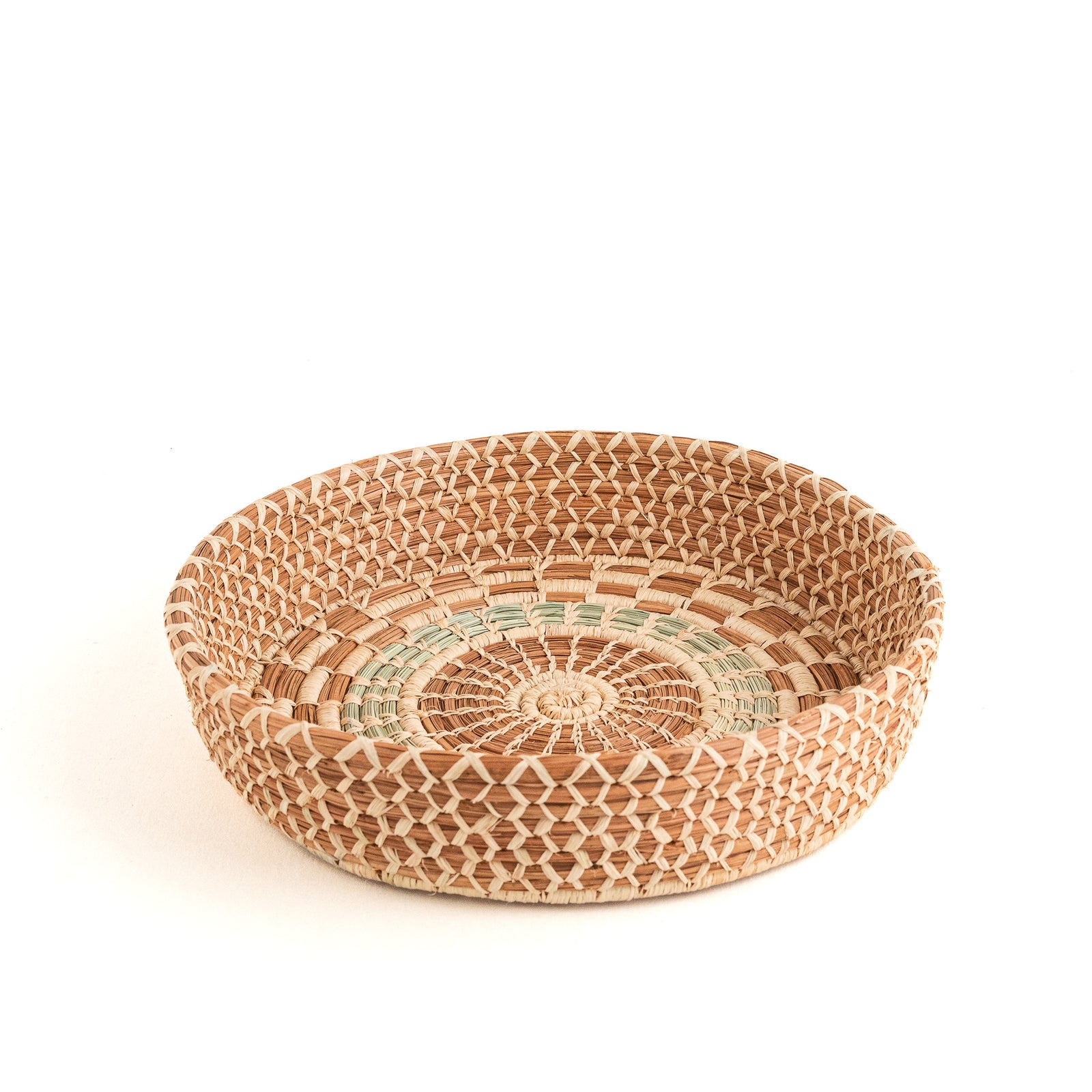 Checkered Pine Needle Basket natural raffia top view
