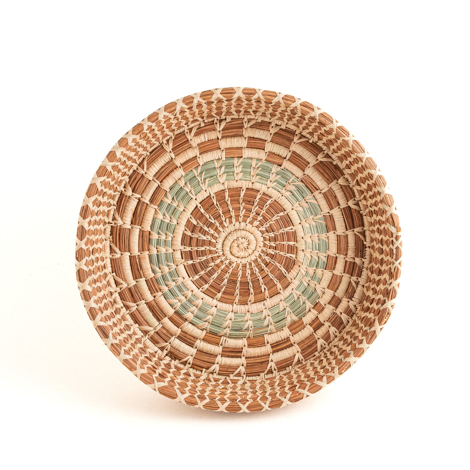 Checkered Pine Needle Basket natural raffia top view