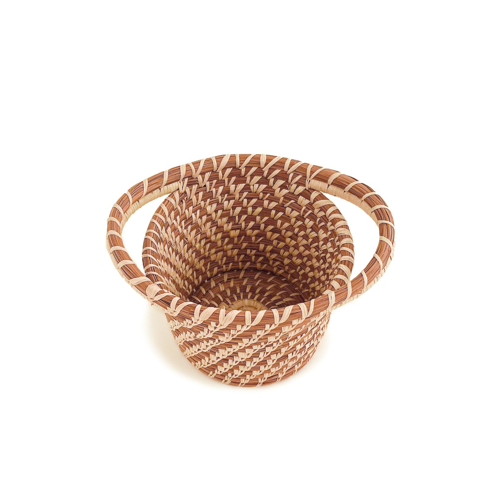 Front view of Small Planter Basket with horizontal handles at top, on white background, 