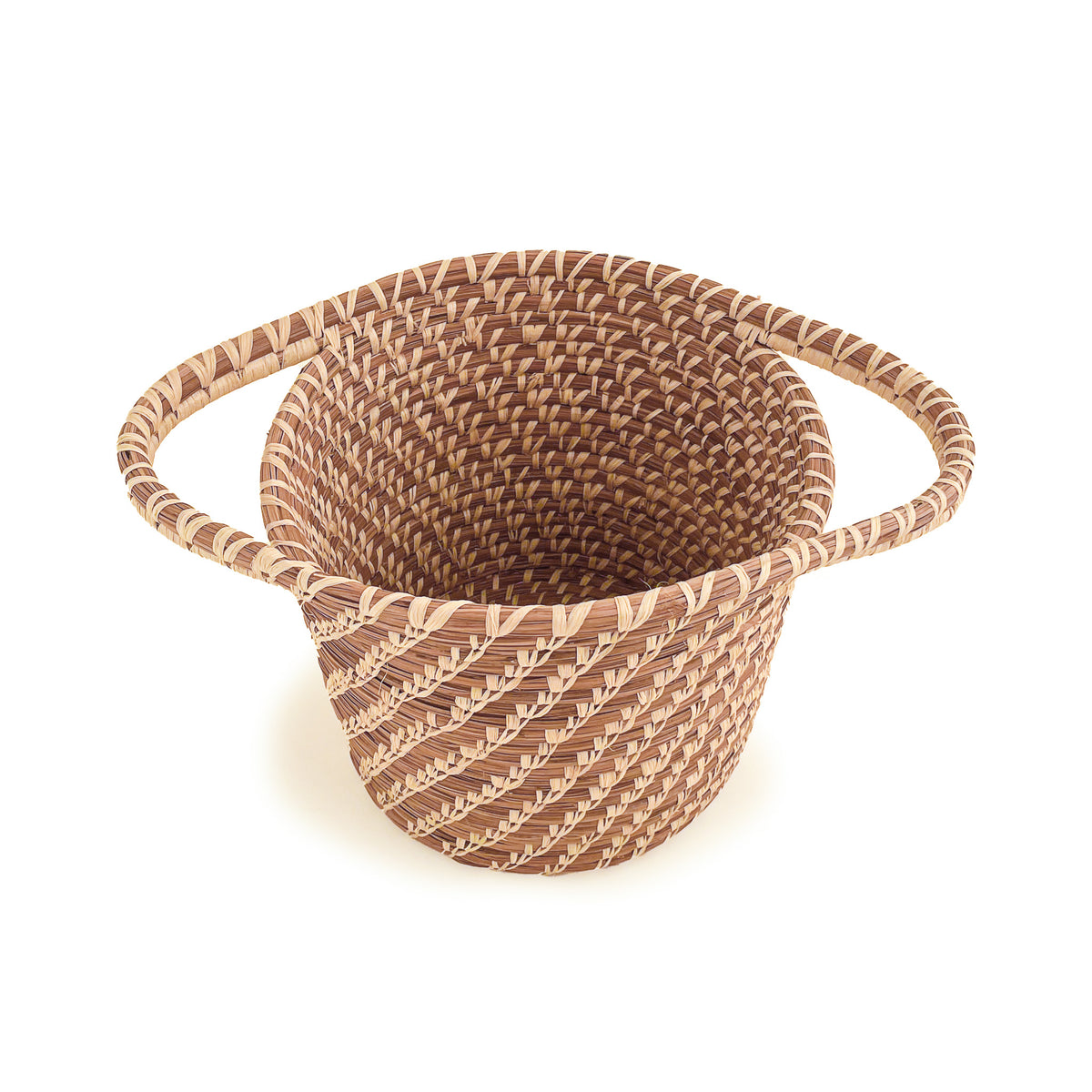 Angled view of Large Planter Basket on white background, showing depth of basket