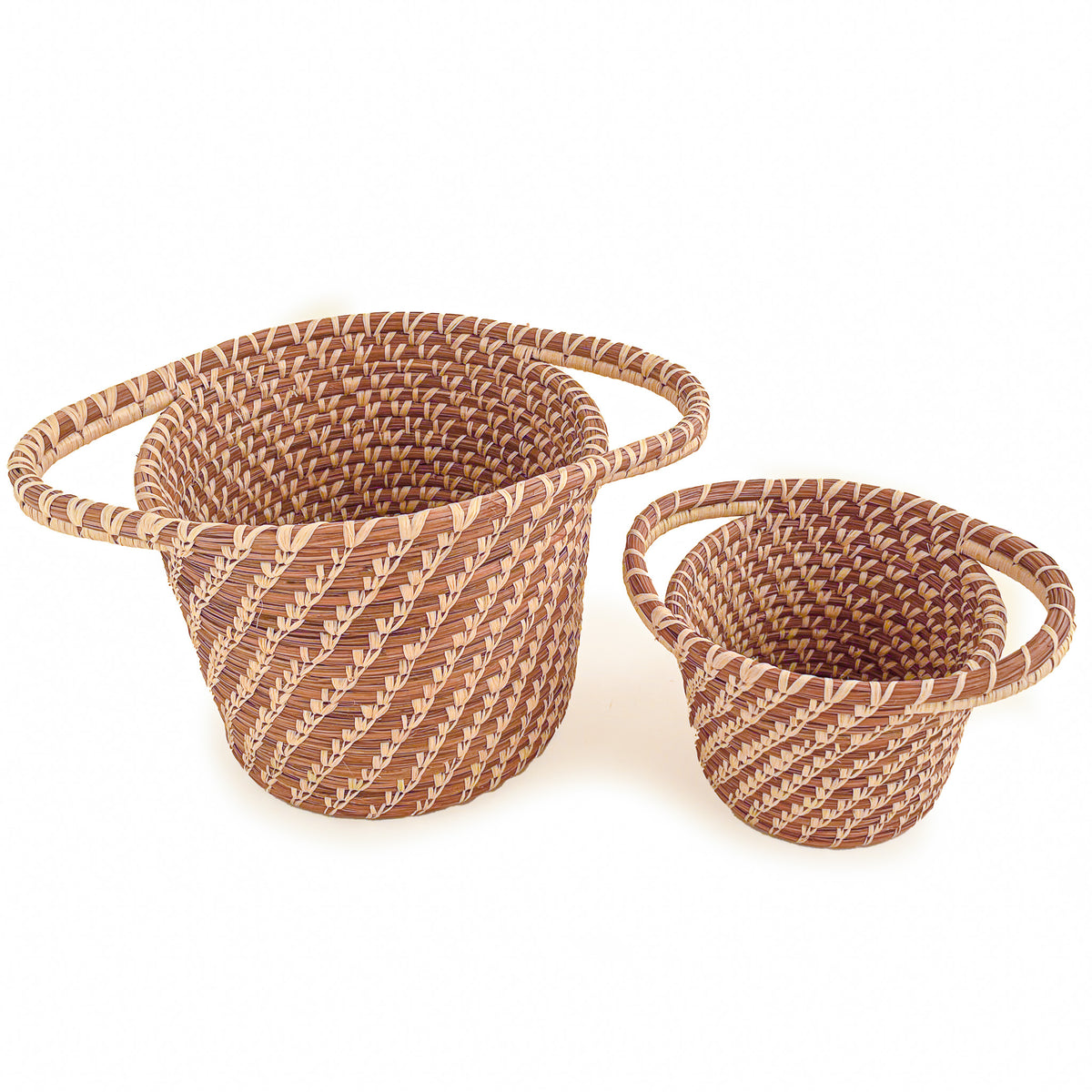 Large and Small Planter Baskets side by side on white background, showing height difference