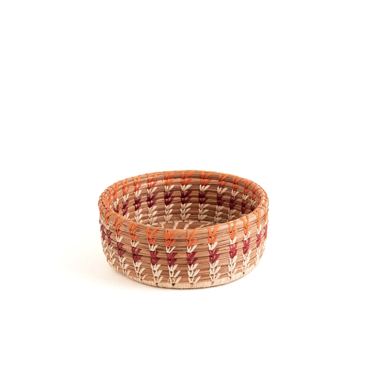 Small straight-sided pine needle basket with orange accent