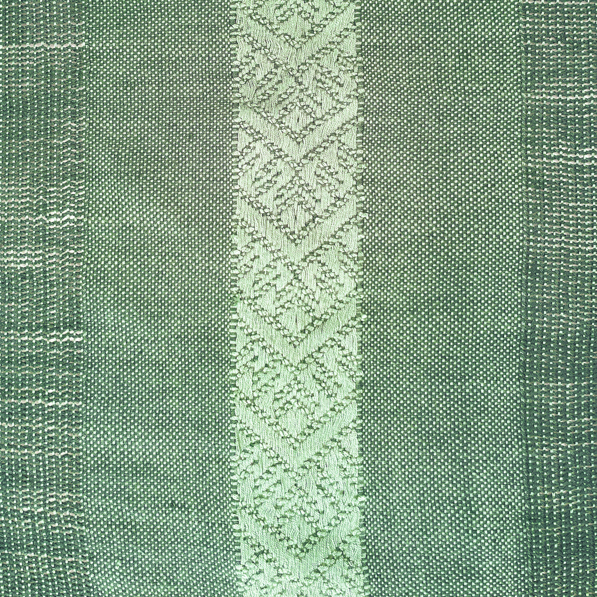 Closeup of brocade detail on green shawl