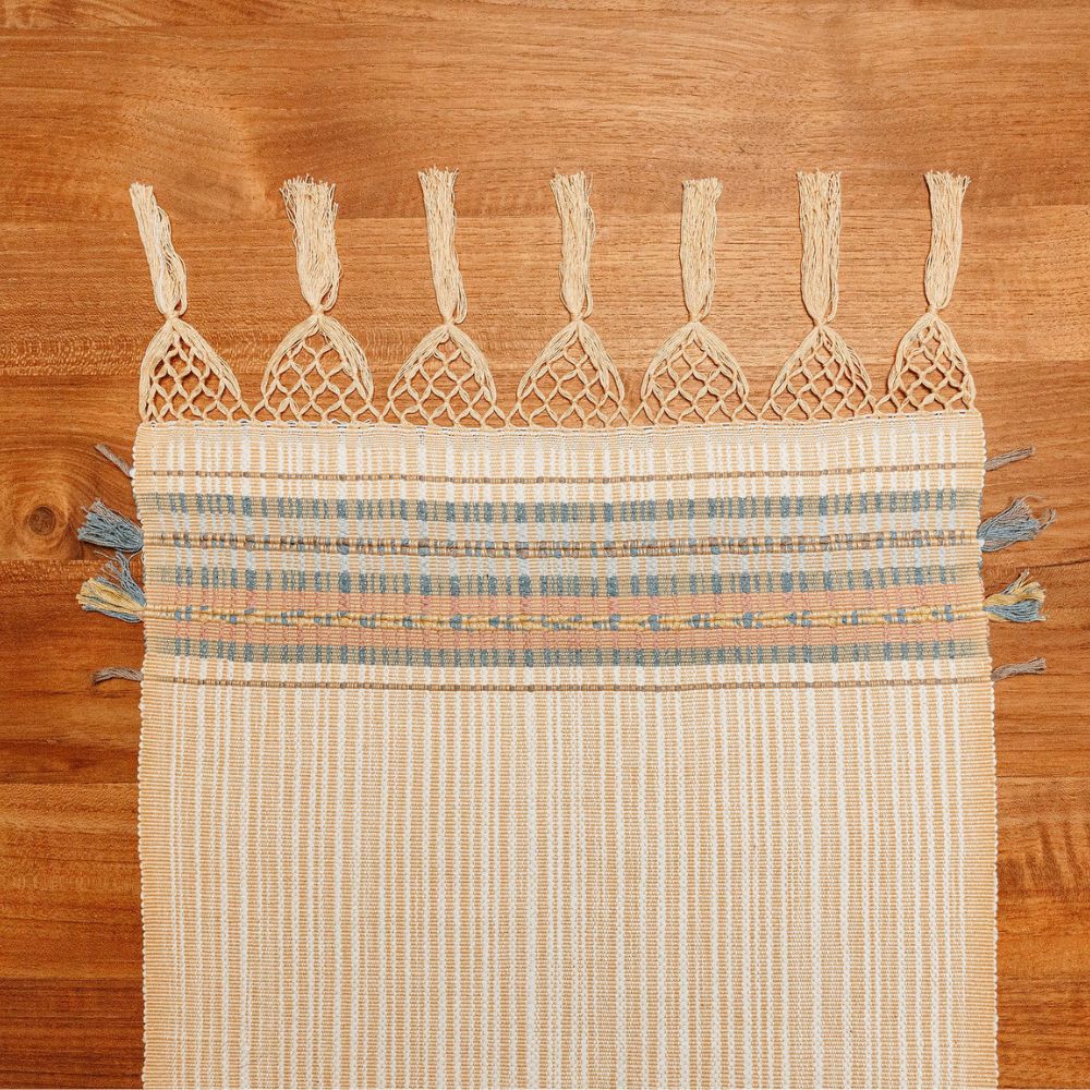 Handwoven Table Runner in Natural Cotton Arrow