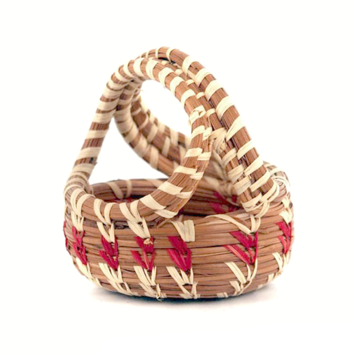 Miniature handmade pine needle basket with handle | Mayan Hands