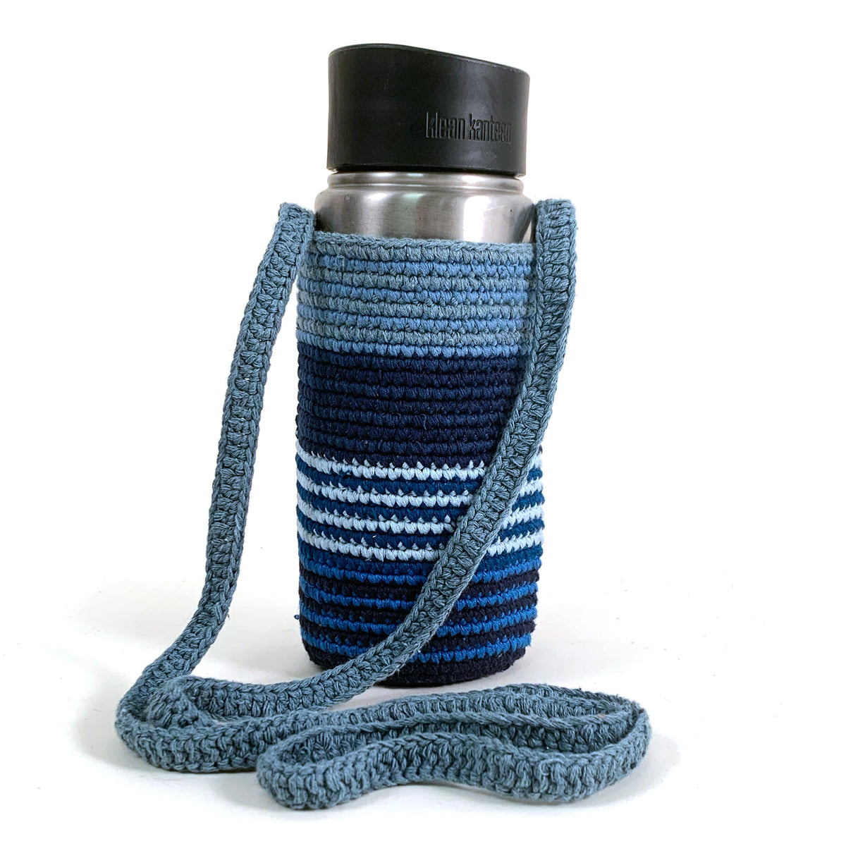 Crochet Bottle Bag in Recycled Denim