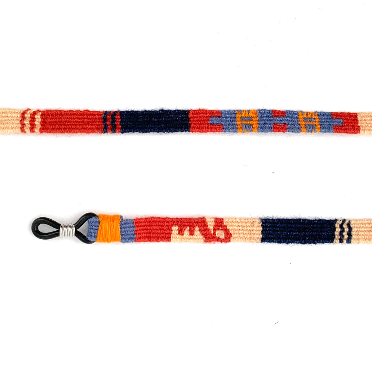 handwoven Guatemalan eyeglass strap - orange and blue