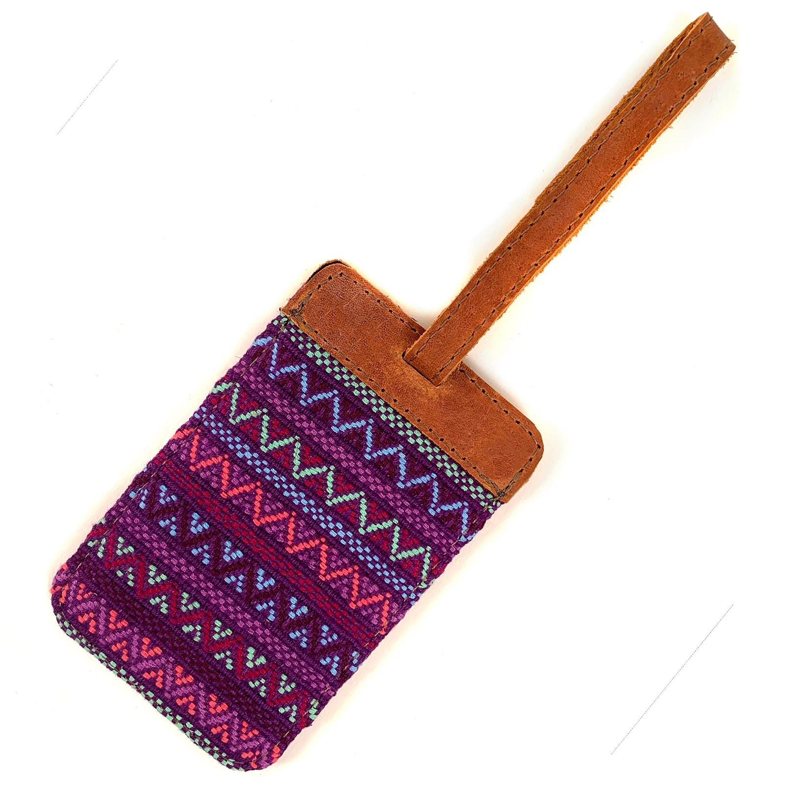 handwoven brocade luggage tag guatemala magenta | Mayan Hands