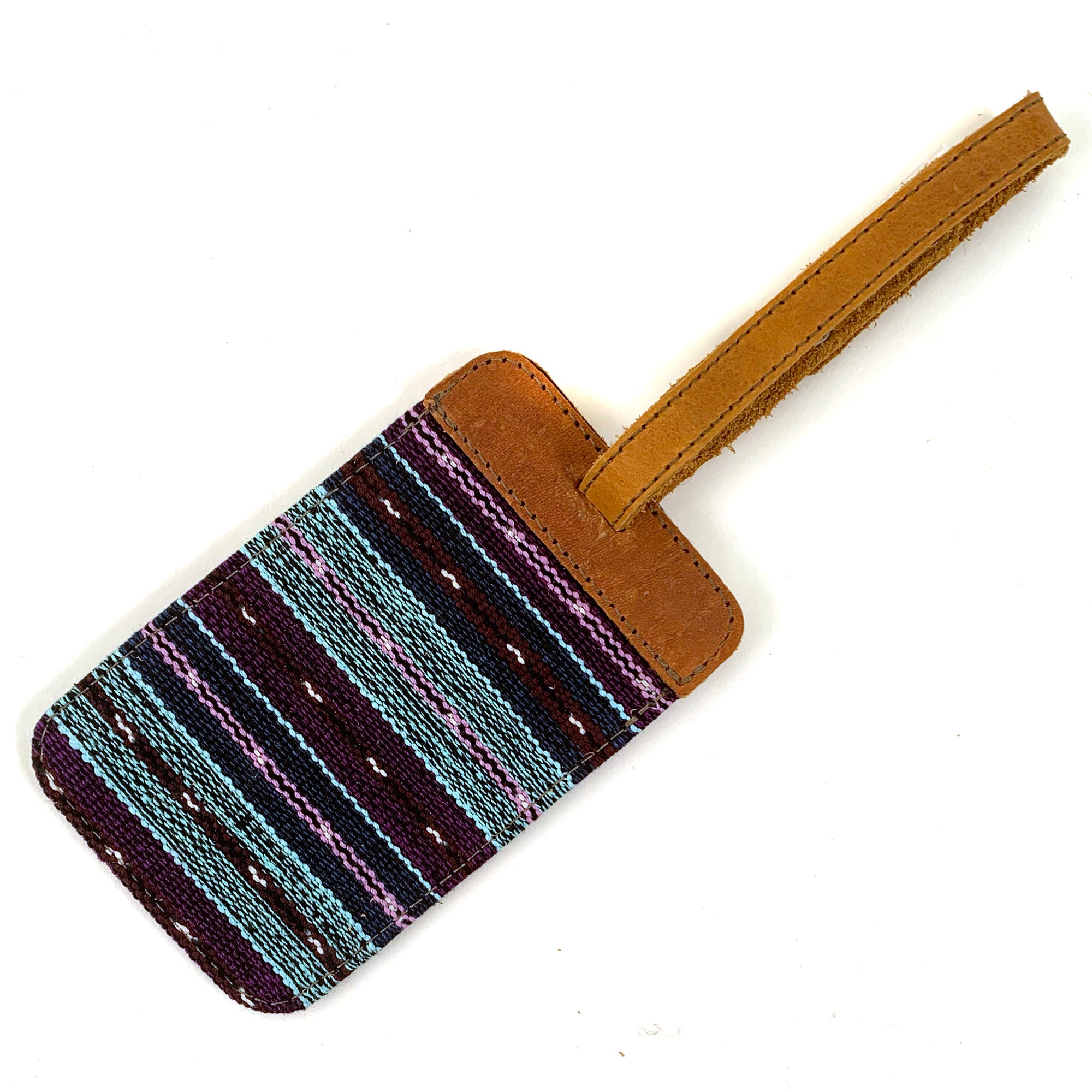 handwoven luggage tag with leather | Mayan Hands