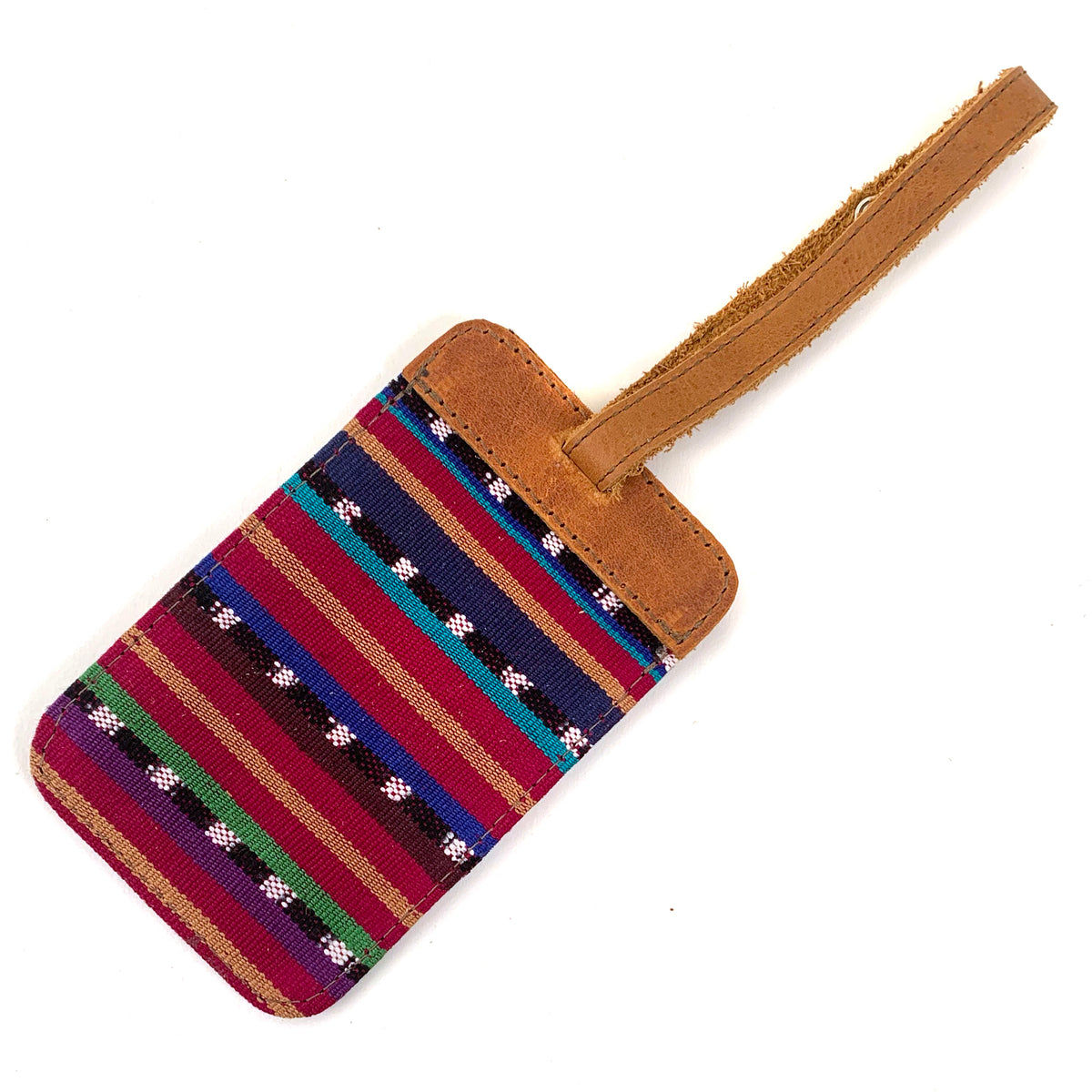 Handwoven Luggage Tag with Leather Trim | Mayan Hands