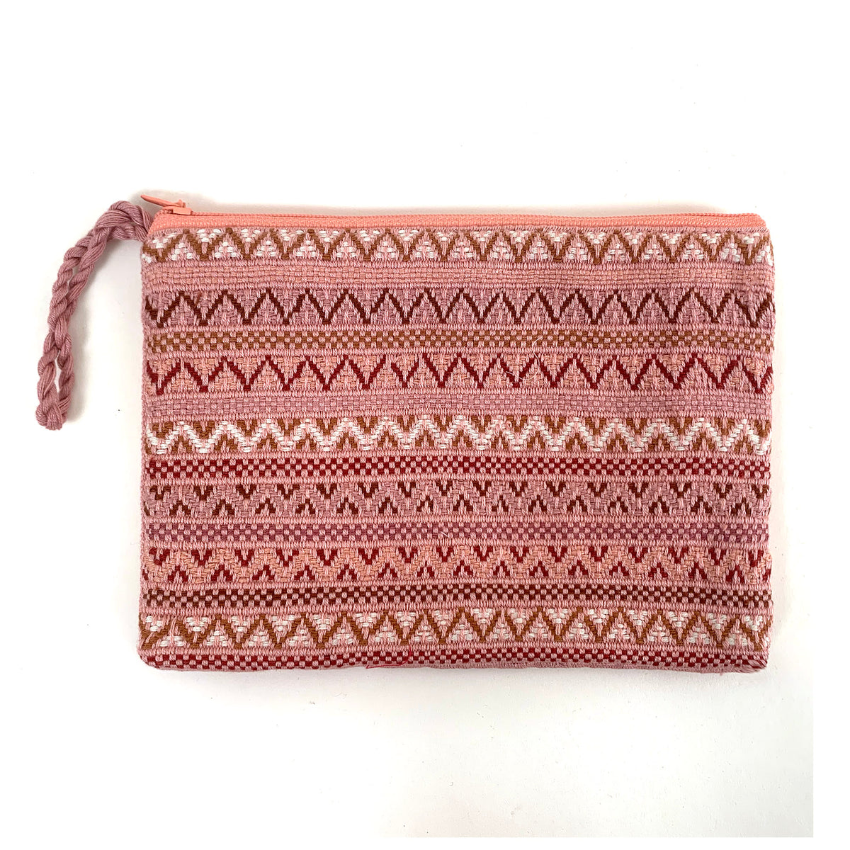 Handwoven cosmetic bag with brocade, blush 