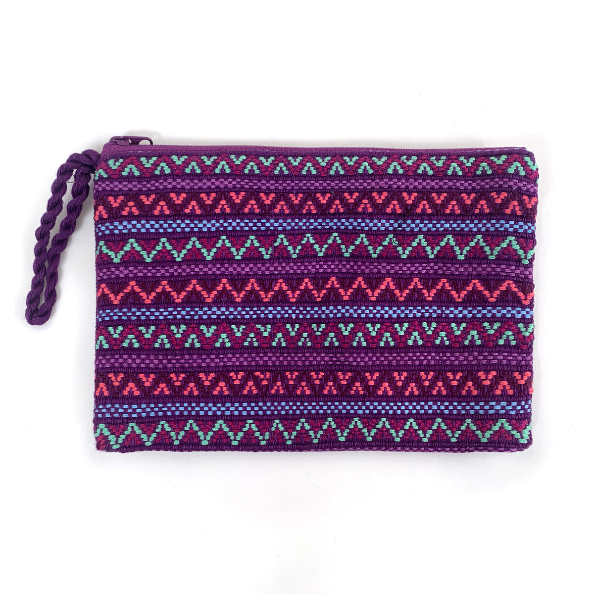 handwoven cosmetic pouch purple multi-color brocade designs