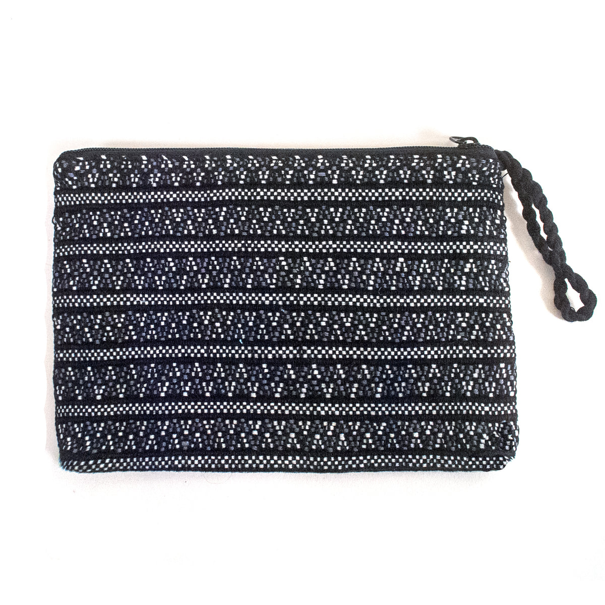 handwoven brocade cosmetic bag black and white | Mayan Hands