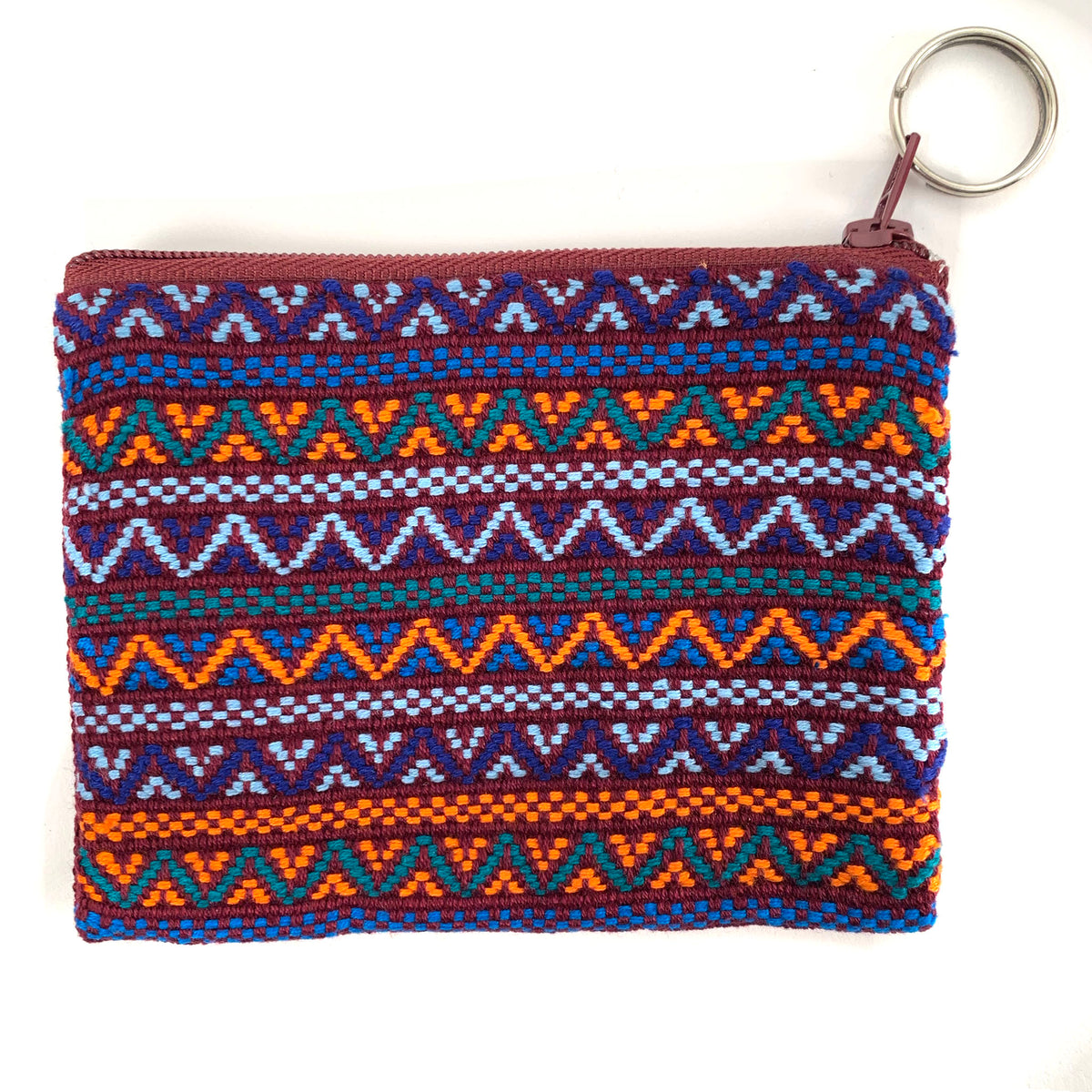 handwoven brocade coin purse - maroon multi-color