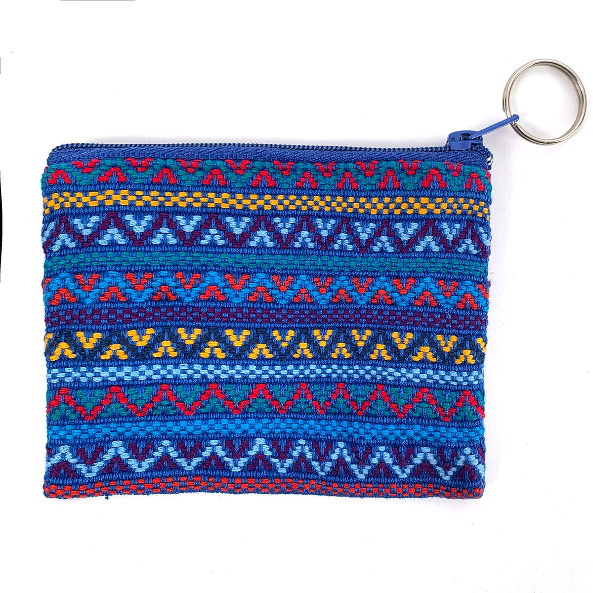 handwoven brocade coin purse - medium blue multi-color