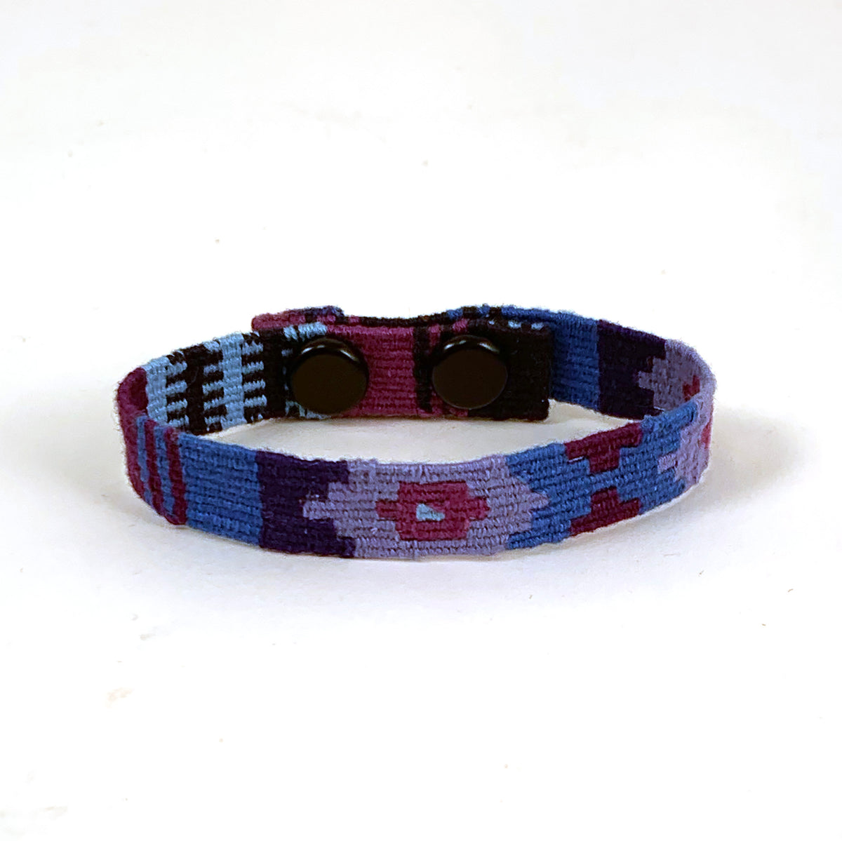 handwoven friendship bracelet with snaps - blue and purple