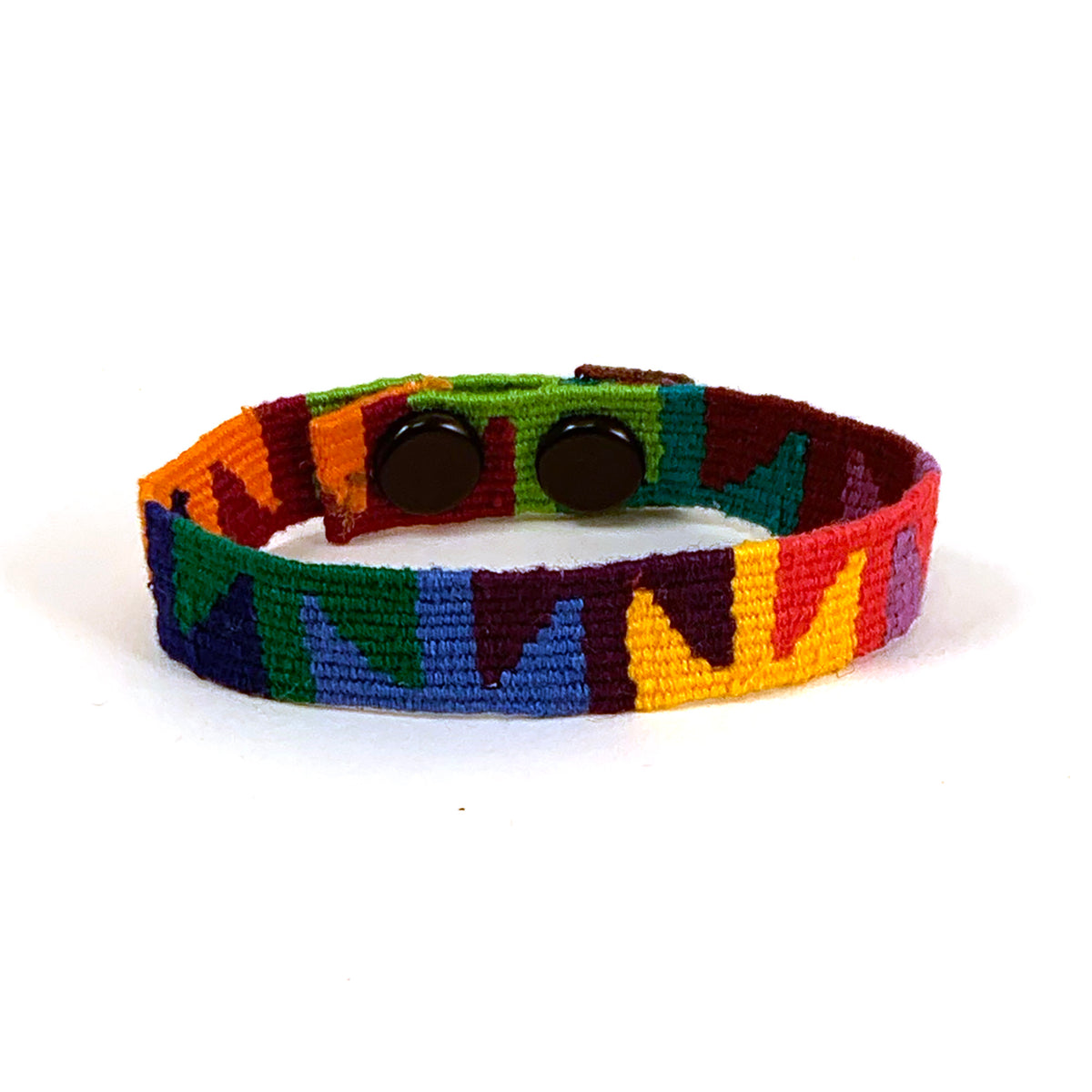handwoven friendship bracelet with snaps - rainbow multi-color