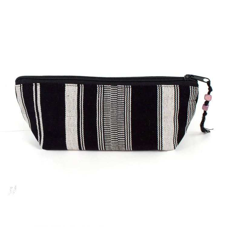 handwoven pencil case black and white stripe