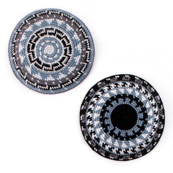 black and white crocheted kippot
