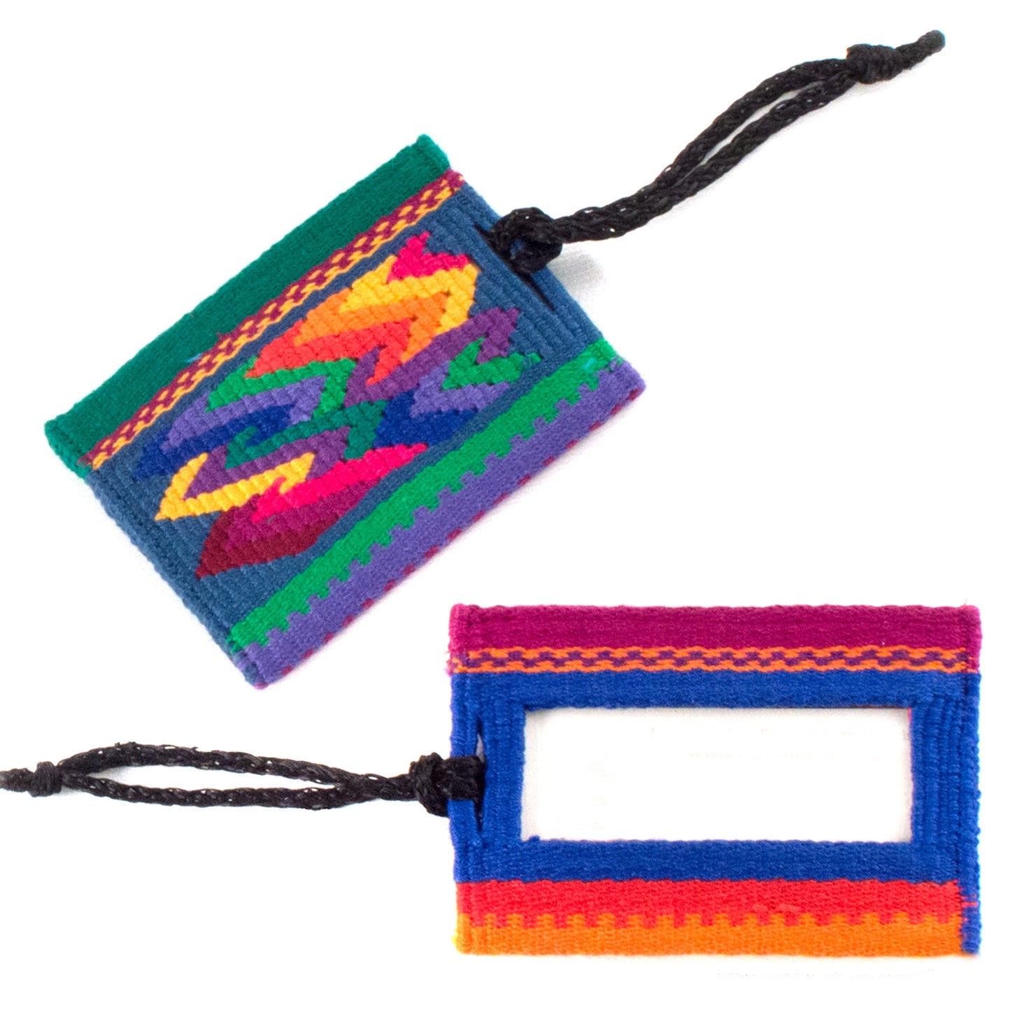 handwoven luggage tag, zigzag design