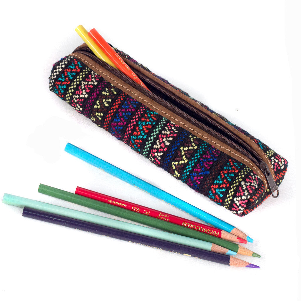 handwoven pencil case brocade multi-color 