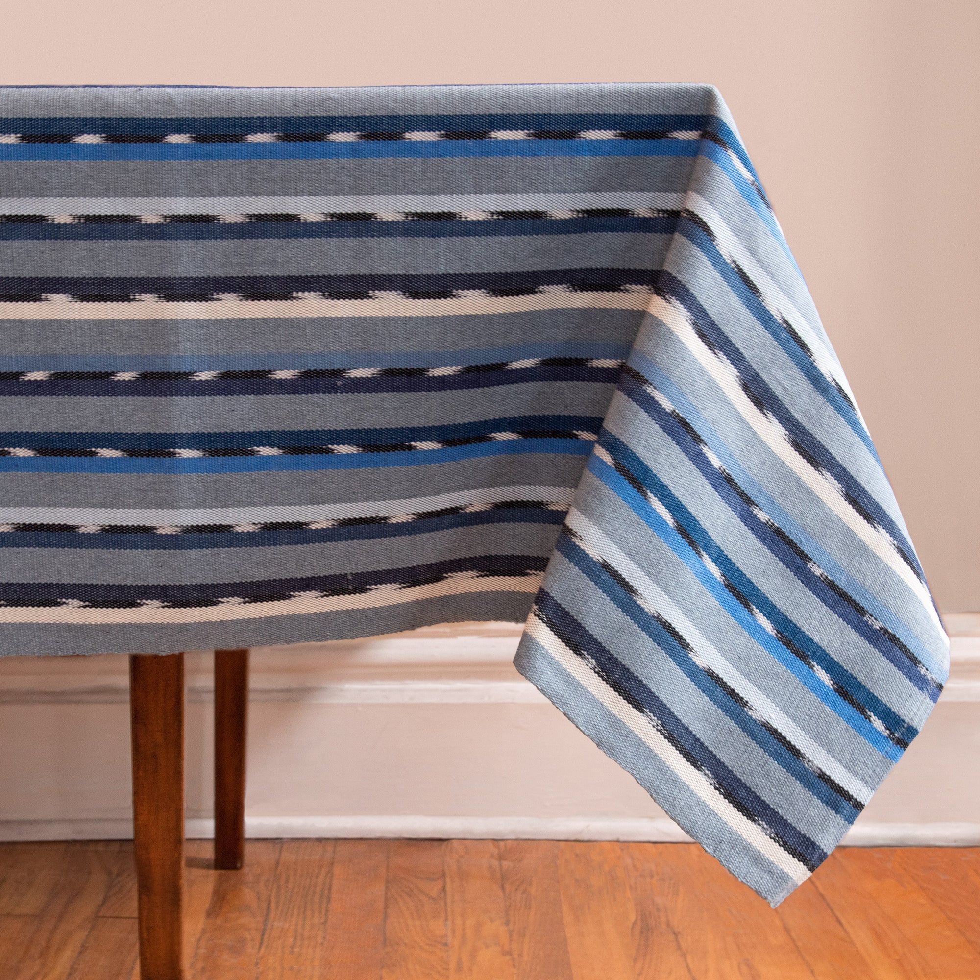 Striped Handwoven tablecloth in blues