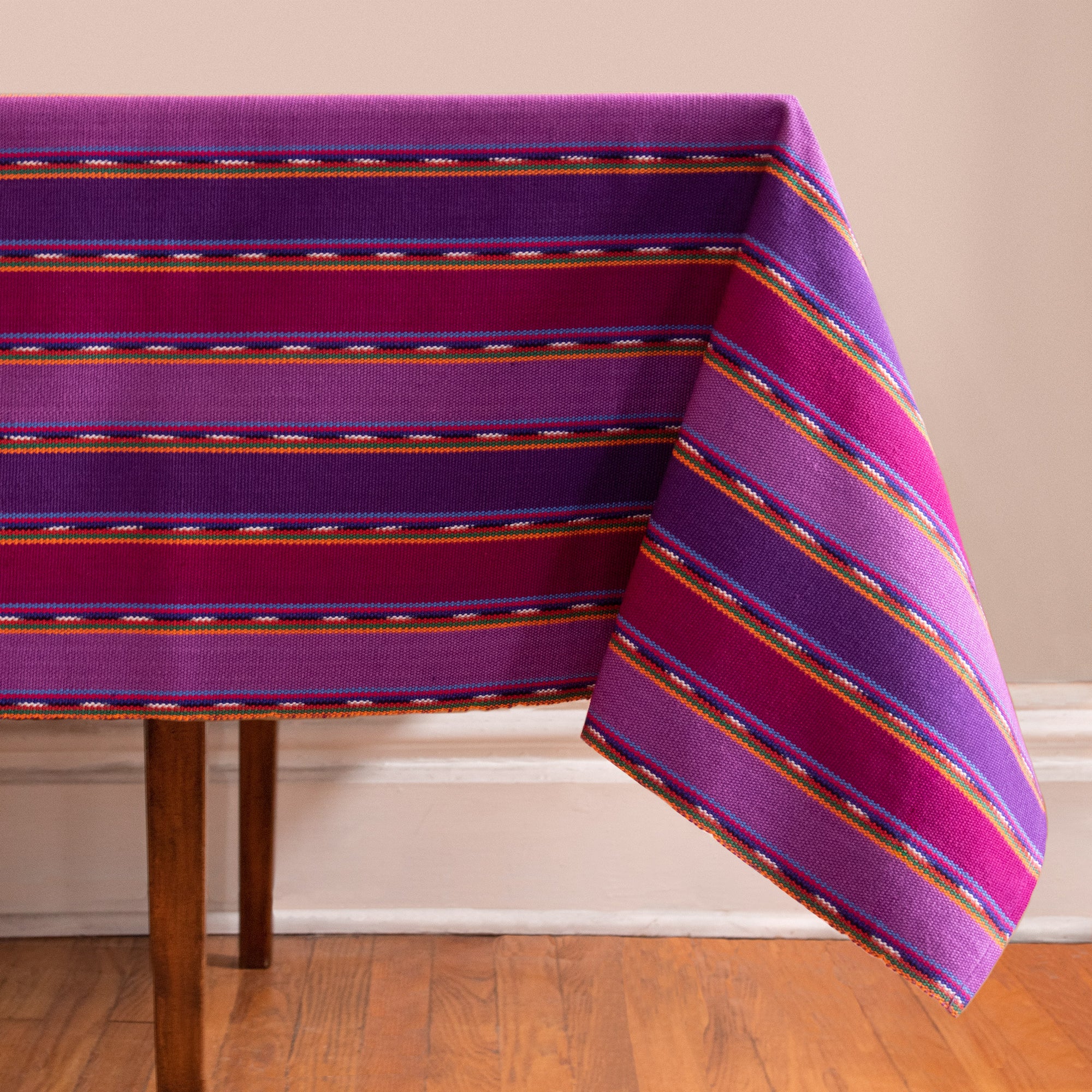 Striped Handwoven tablecloth in purples