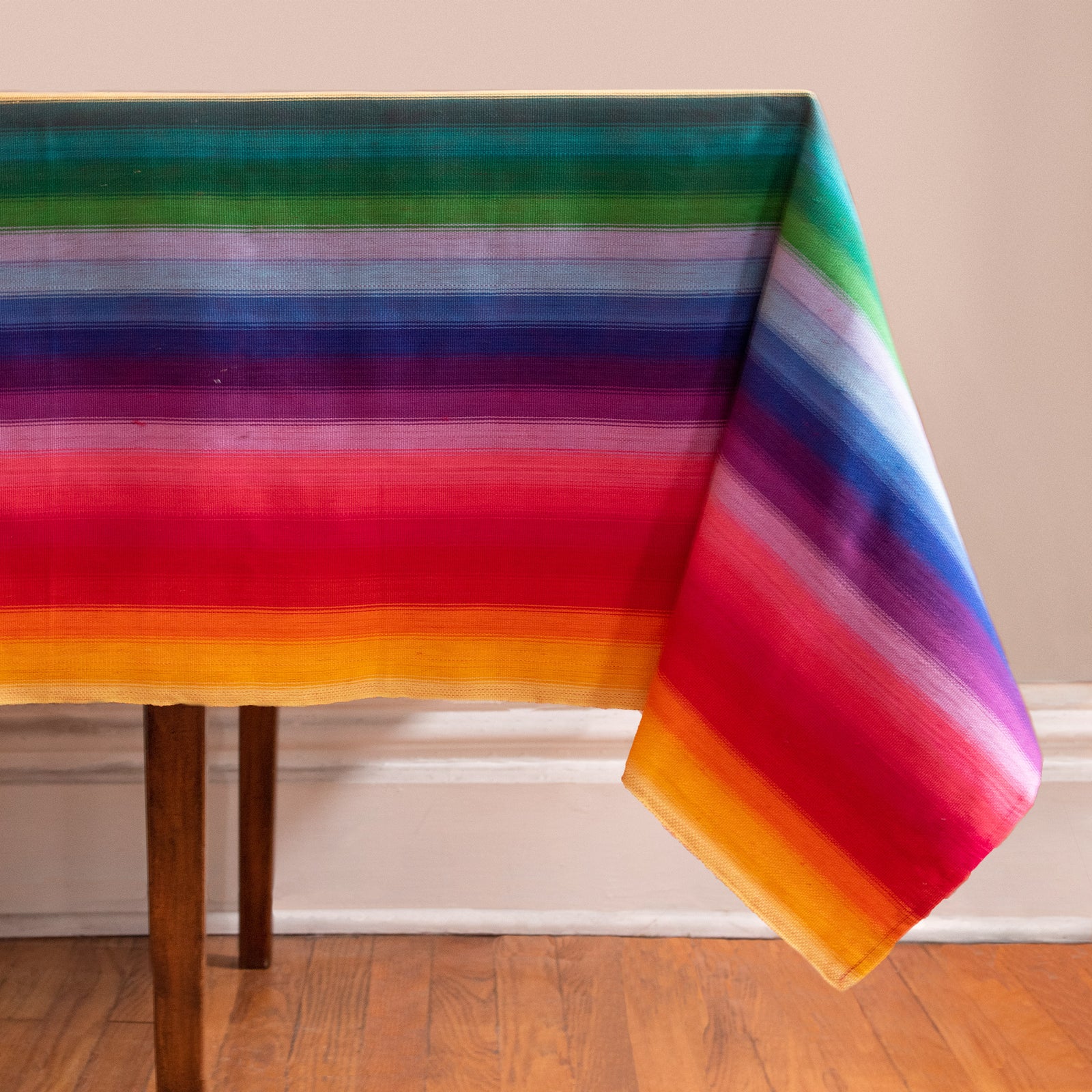 Striped Handwoven tablecloth in rainbow colors