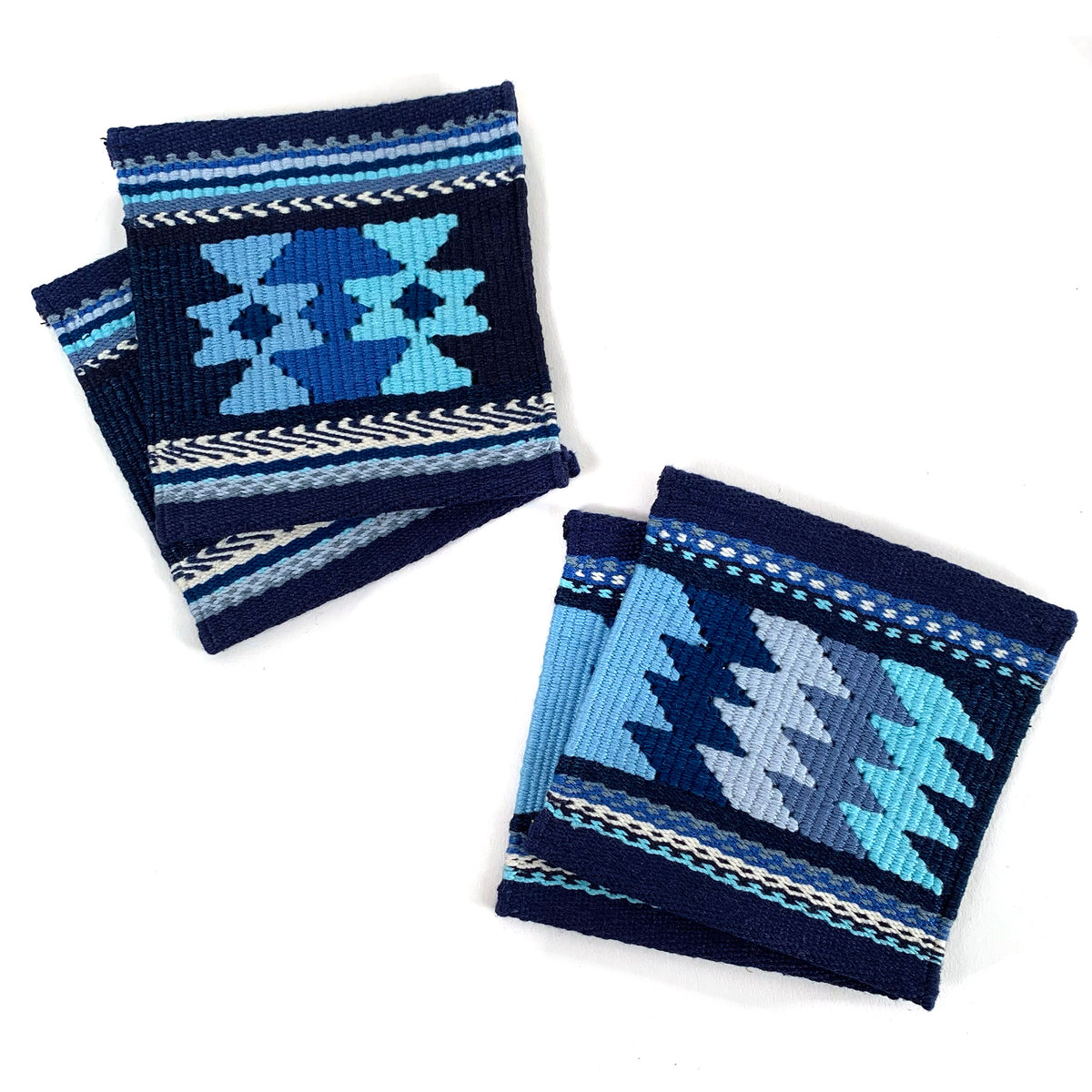 Handwoven Tapestry Coaster Set in Indigo &amp; Blues