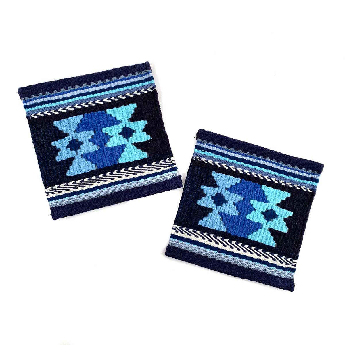 Handwoven Tapestry Coaster Set in Indigo &amp; Blues