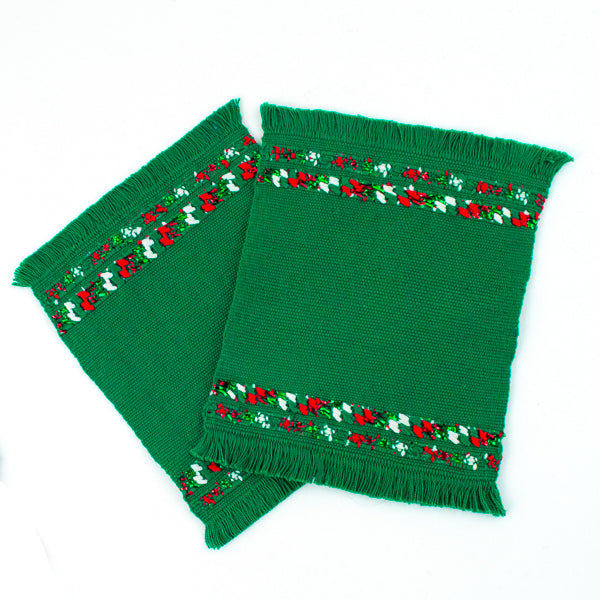 green cotton Christmas coasters, set of two 