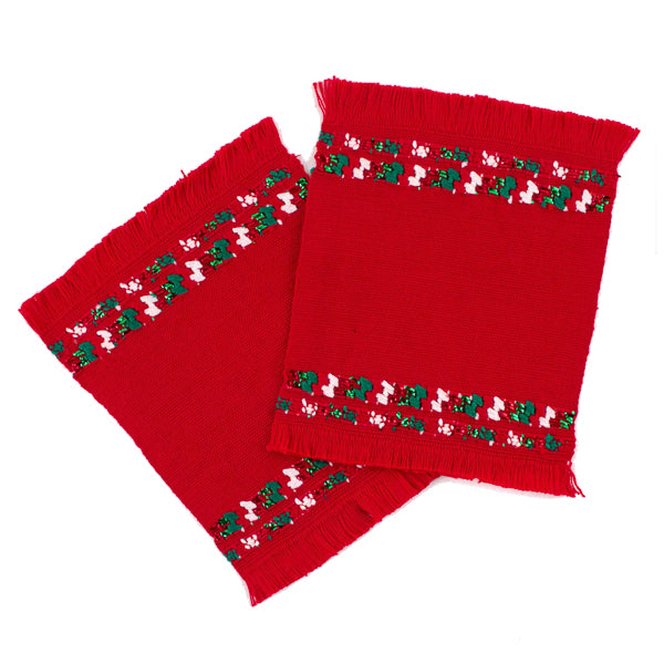 red cotton coaster set with Christmas brocade 