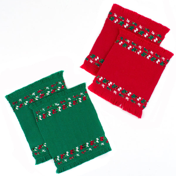 red and green brocaded coaster sets