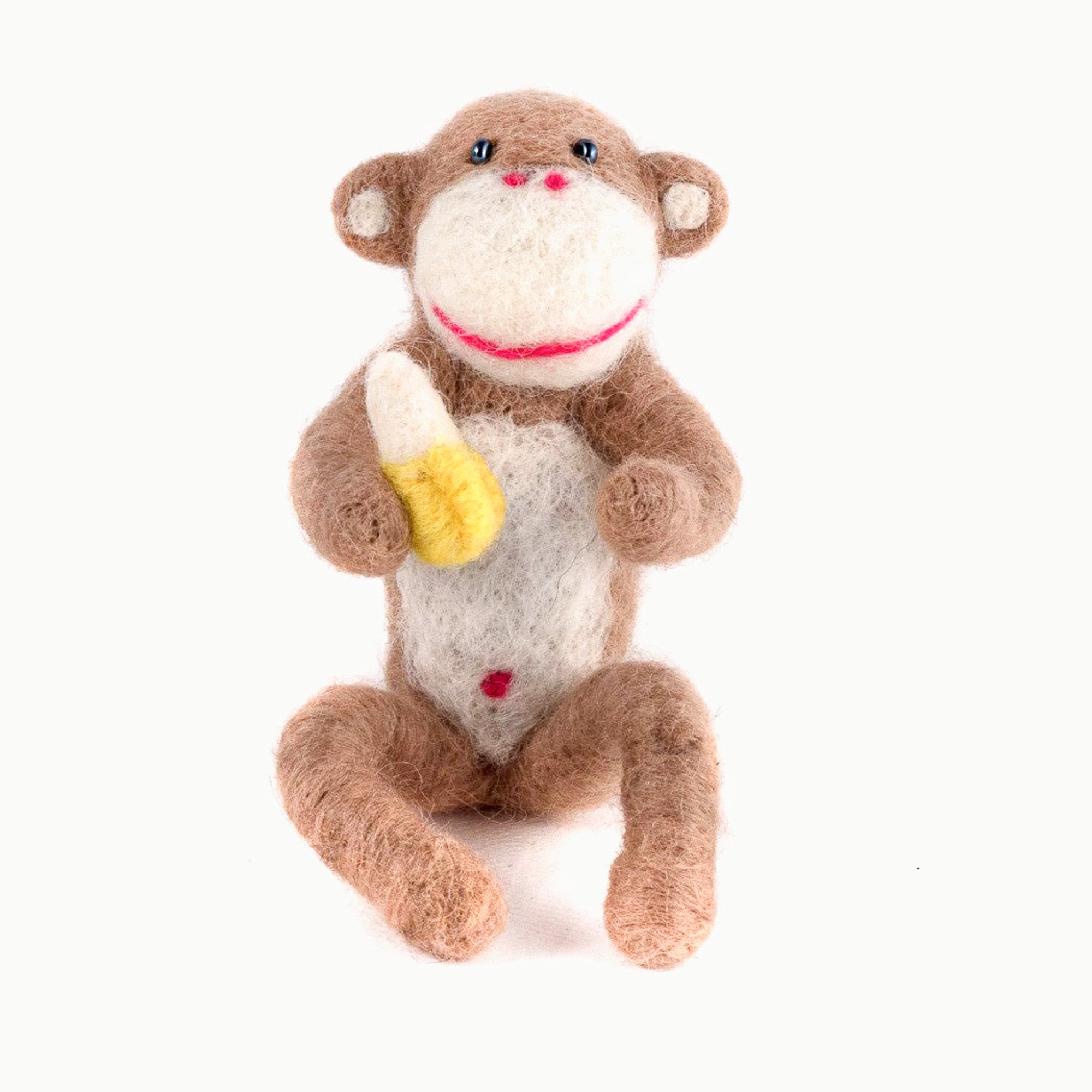 Felted Wool Monkey with Banana