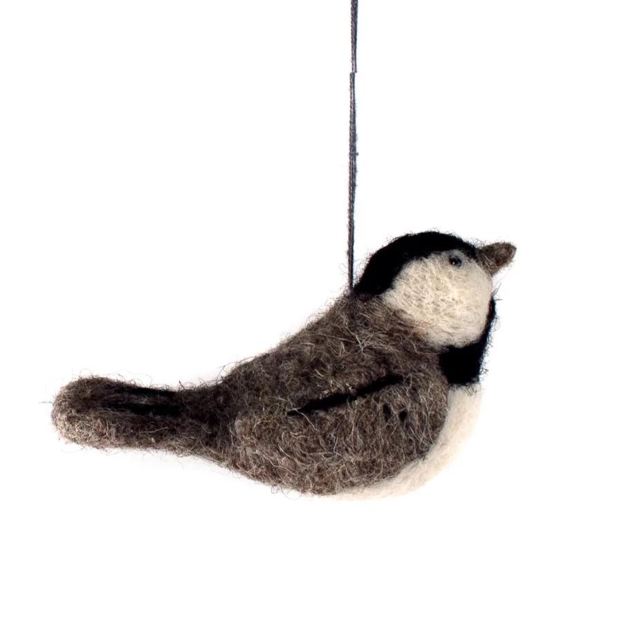 felted wool chickadee ornament 